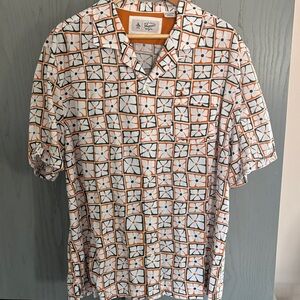 Original Penguin White Orange and Black Geometric Floral Camp Shirt